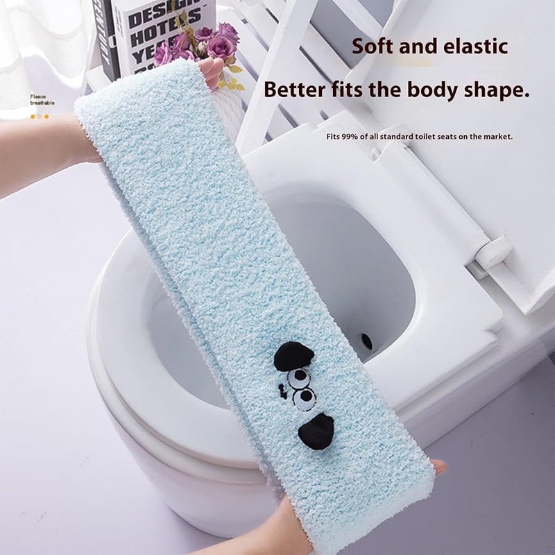 غطاء مقعد مرحاض شتوي رمادي فاتح من القماش المخملي مع مقبض للراحة - Image 3